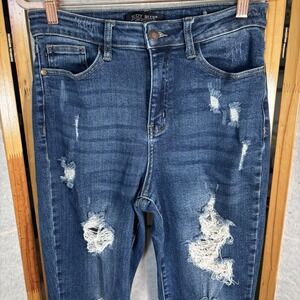 Judy Blue Dark Wash High‎ Rise Distressed Boyfriend Jeans 5/27 Destroyed Denim